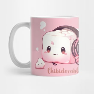 Happy Cute Kawaii Chibi Marshmallow Blob Character with Music Headphones - Adorable and Playful Mug
